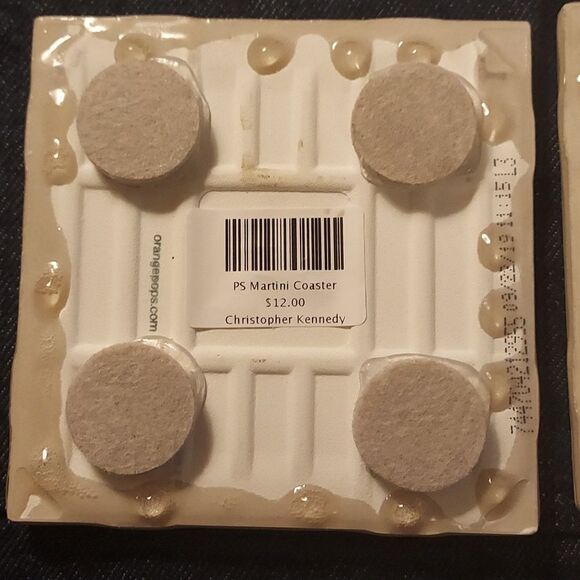 Ceramic Coasters martini Palm Springs set of 2 turquoise white drink coasters - Picture 6 of 6